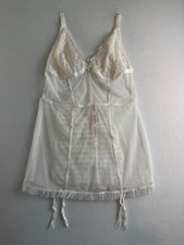 Victoria's Secret Lace Unlined Ruffle Back Babydoll w/Garter Belt Ivory XL NWT