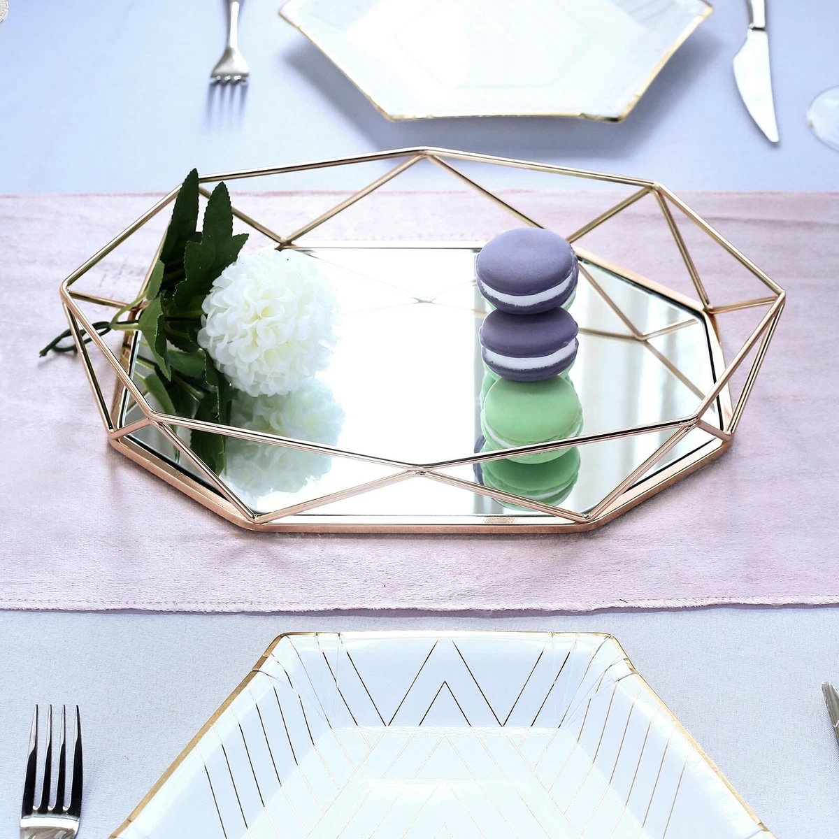 14x9 Inch Gold Mirrored Metal Geometric Decorative Serving Tray
