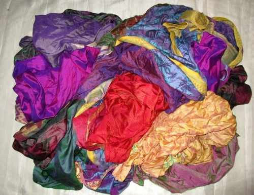 ABB LOT PURE SILK Antique Vintage Sari REMNANT Fabrics 100 GRAMS Change Color - product listing photo