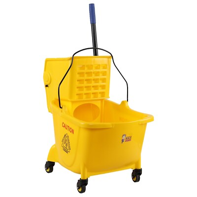 #ad #ad 24 L Heavy Duty Plastic Rolling Tandem Mopping Bucket on Wheels Yellow $71.81