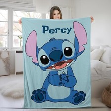 Personalized Watercolor Stitch Blanket, Kid Name Blanket, Cartoon Movie Blanket,