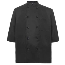 Unisex Chef Coat Jacket Classic Black 3/4 Sleeve Active Kitchen WorkCook Uniform