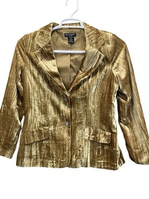 Alexandra Bartlett Crushed Velvet Blazer Y2K Whimsigoth Witchy Glam Sz PM Gold