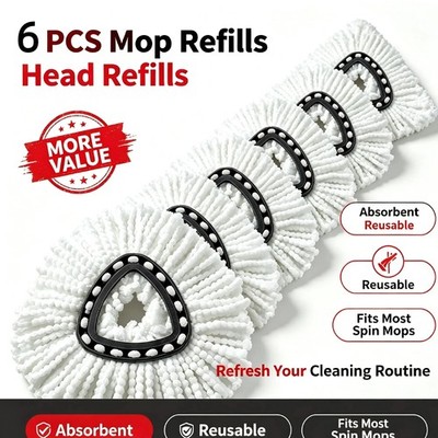 6X Replacement Microfiber Mop HEAD For O-Cedar Spin Mop Easy Clean Wring Refill