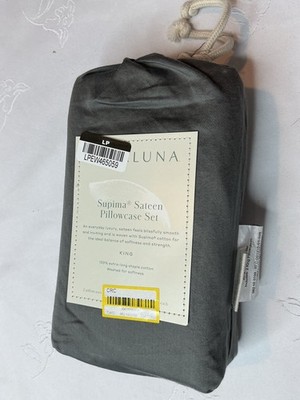 Casaluna King Size Washed Supima Percale Solid Pillowcase Set - Dark Grey