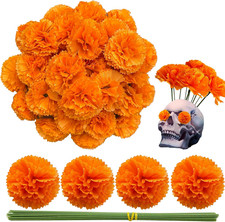 Marigold Flower Heads 50Pcs, Mexican Marigold Artificial Flowers for Day of the