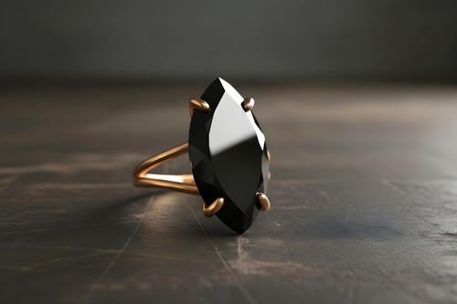 Anello Onice Nera Anemone Oro 14k Taglio Marquise Anello Cocktail Sfaccettato - Foto 8 di 9
