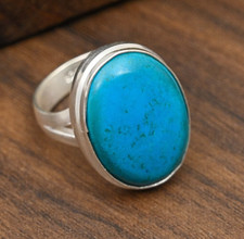 AAA Blue Turquoise Gemstone Handmade 925 Sterling Silver Jewelry Bohemian Ring