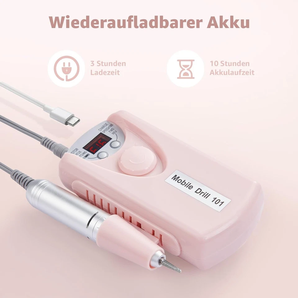 Nagelfräser Set 12in1 – 30000RPM, kabellos, Akku, Profi Maniküre rosa - Bild 3 von 4