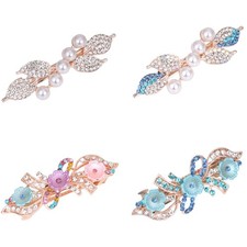 4PCS Mixed Colors Rhinestone Flower Leaf Barrette Spring Hair Clips 90mm