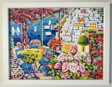 Quadro serigrafia su tela A. Faccincani 60x80 le seggiole azzurre