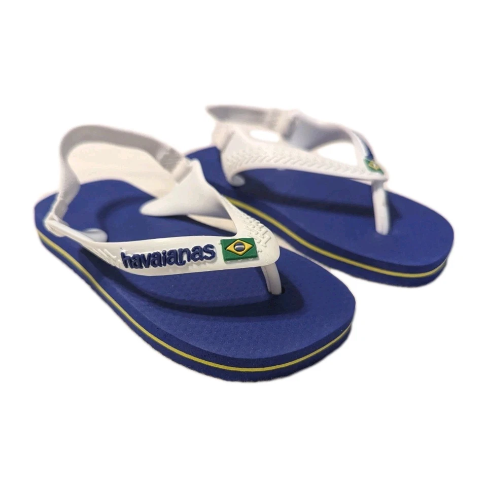 Chanclas Havaianas Infantil Niño Bebé Brasil Logo Correa para el Tobillo Azul Blanco Talla 4 Foto 4 de 4