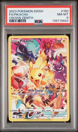 2023 POKEMON SWORD & SHIELD CROWN ZENITH #160 FULL ART/PIKACHU PSA 8