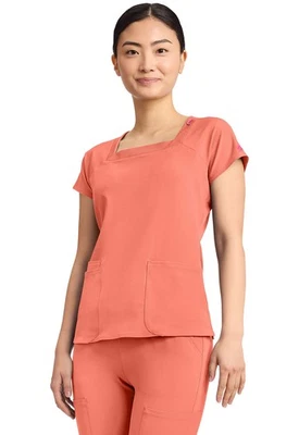 Scrubs Women's Med Couture AMP MC704 Square Neck Scrub Top Coral Fusion CRFU - Image 1 of 4