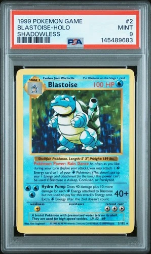 1999 POKEMON BASE SET SHADOWLESS #2 BLASTOISE-HOLO PSA 9