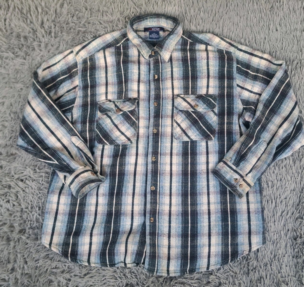 Five Brother Flannel Shirt Mens 2XL Blue Long Sleeve Plaid Heavy Vintage USA