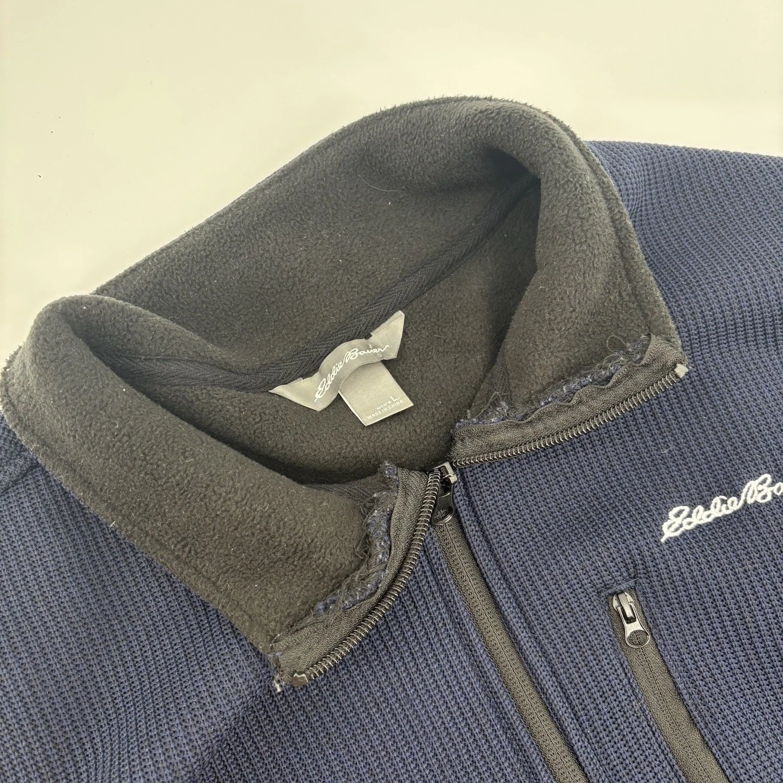 Eddie Bauer Navy And Black Full Zip Knit Jacket - Men's Size Large