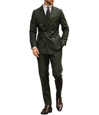 Men's Green Double Breasted Blazer Formal Party Prom Groom Tuxedo Wedding Suit