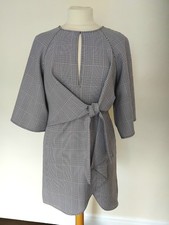 TOPSHOP TIE FRONT CHECK FAUX WRAP MINI DRESS SIZE 8 NEW