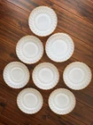 Vintage Fire King Anchor Hocking Milk Glass Gold Rim Swirl 7.5”Plates Set of 8