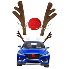 Car Christmas Decoration, Car Reindeer Antlers and Nose Set, Brown Christmas