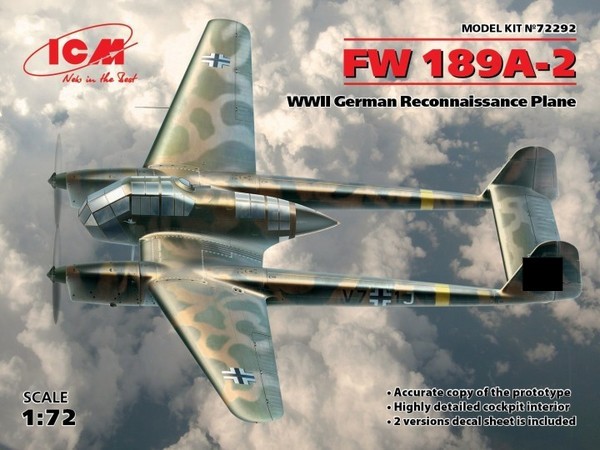 FOCKE WULF Fw 189A-2 German Reconnaissance Plane WWII - ICM 1/72 PLASTIC KIT