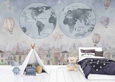 3D Cityscape World Map Watercolor Wallpaper Wall Murals Removable Wallpaper