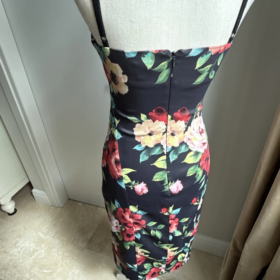 Karen Millen England Vintage Floral Black Satin Occasion Dress Size S (UK 10) - Image 4 of 4
