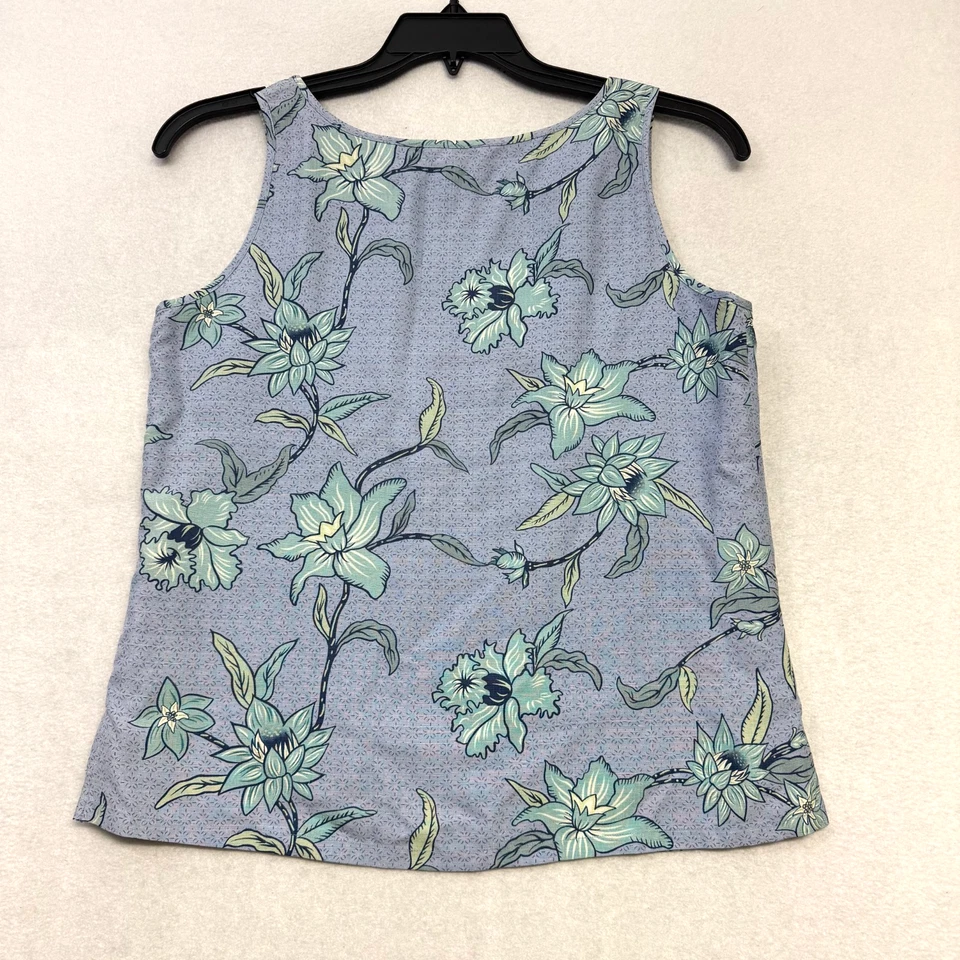 1. Blusa sin mangas Tommy Bahama para mujer de seda pequeña azul floral Foto 3 de 3
