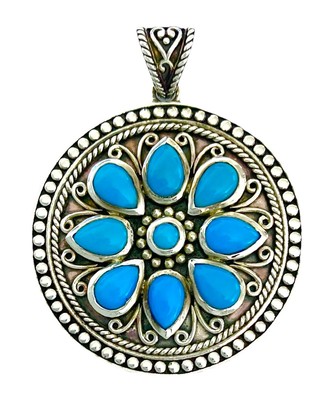 SAMUEL BENHAM Sterling Silver SLEEPING BEAUTY TURQUOISE Round Pendant~NEW!