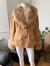 ZARA BLAZER 100% PELLE SCAMOSCIATA CON PELLICCIA ECOLOGICA