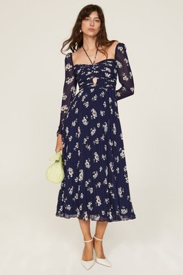 white christmas dresses Navy Floral Jacquard Midi Dress - All Dresses main image 1