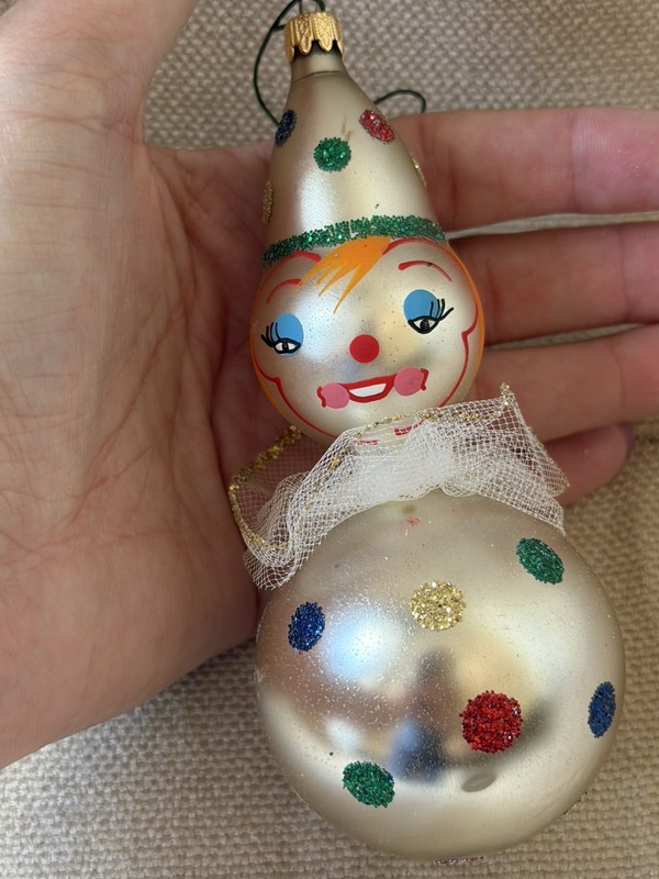 Vtg Mercury Glass Ornament Clown Columbia Glitter Christmas Hand Painted