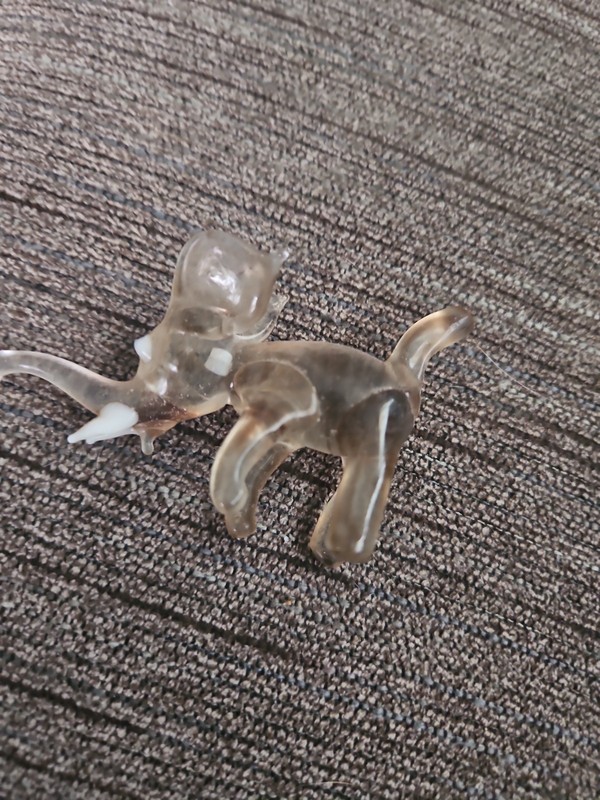Vintage Hand Blown Black Clear Swirl Glass Elephant Miniature Animal Figurine