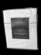 Threshold 6pc Khaki Trim Hotel Border White Sheet Set Flat-Fitted-4 Pillowcases