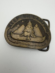 BSA Keep on Camping Metal Belt Buckle Numbered R-96 1975 Bergamot Brass W BB-231