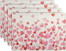 Pink Love Heart Valentine'S Day Placemats Set of 4 Valentine Seasonal Holiday Li
