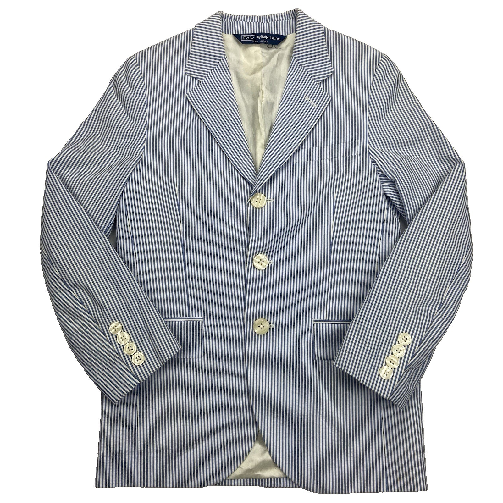 Vintage Polo Ralph Lauren Seersucker Blazer Jacket 3 Button Sz 8 | Made in Italy