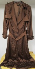 Fashion Nova Luxe Gabriella Satin Trench Coat Chocolate Brown Pant Suit Size 3X