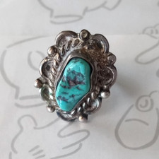 Turquoise Silver Vintage Ring Size 5 Signed WH Native American