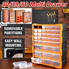 Multi Drawers Parts Organiser Wall-Mount Storage Cabinet Nuts Bolts Tools Clear