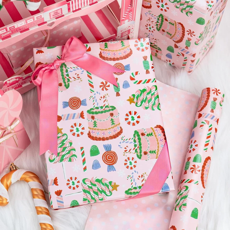 Рождественский подарок упаковка бумаги рулон девочек розовый пастель день рождения вечеринки 46,8 кв футов - Изображение 4 из 4