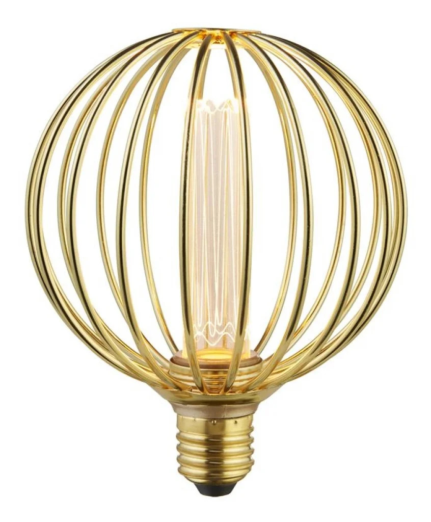 Gold 3.5w Cage LED Globe G125 Dimmable 1800K E27 120lm Searchlight 16004GO