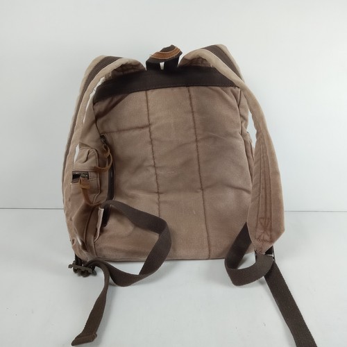Vintage Canvas Leather Straps Trim Backpack Khaki Rucksack Pockets By Augur - Picture 3 of 12