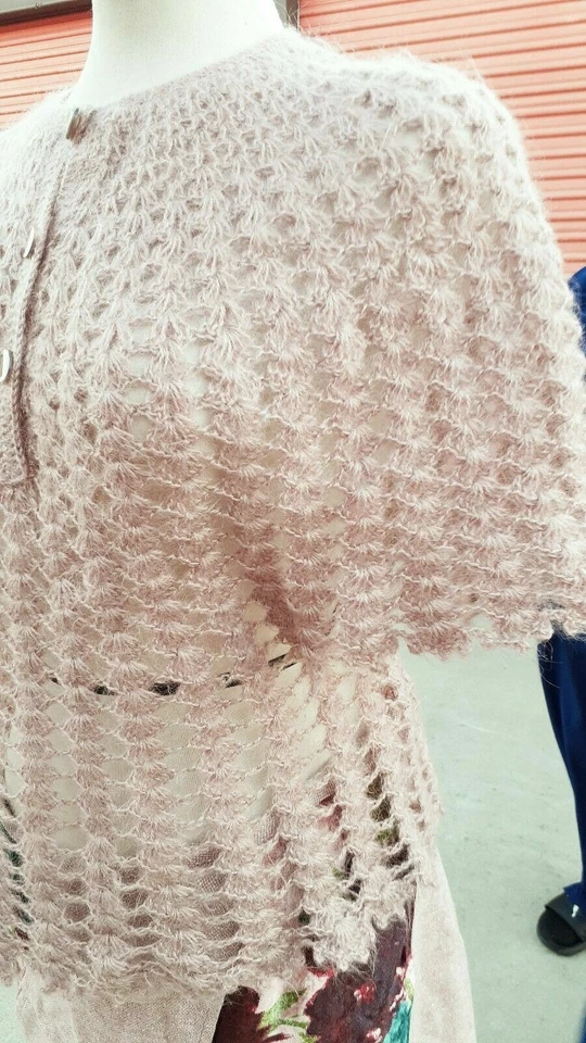 De Colección Rosa Lana Mohair Tejido a Mano Blusa Crochet Cárdigan Top Vieira Dobladillo S M Foto 3 de 4