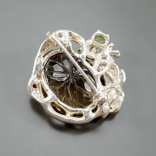 Broche de cuarzo ahumado natural hecho a mano de 25 quilates + plata de ley 925/NB29508 Foto 2 de 4