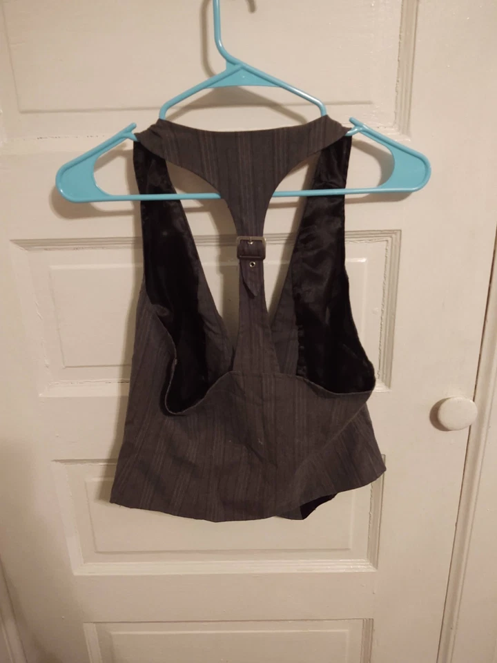 Chaleco Gótico Y2K Vintage FANG Mall ESMOQUIN TOP GRIS Grande Crepúsculo Cuello a Rayas Foto 3 de 3