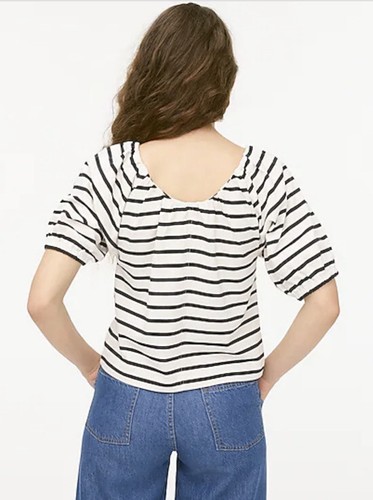 J.Crew Mariner cloth puff-sleeve top in stripeColor NATURAL BLACK TIRNA STRI-L - Picture 2 of 4