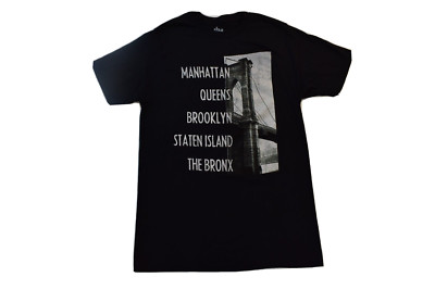 Mens New York Five Boroughs Manhattan, Queens, The Bronx Black Shirt New S