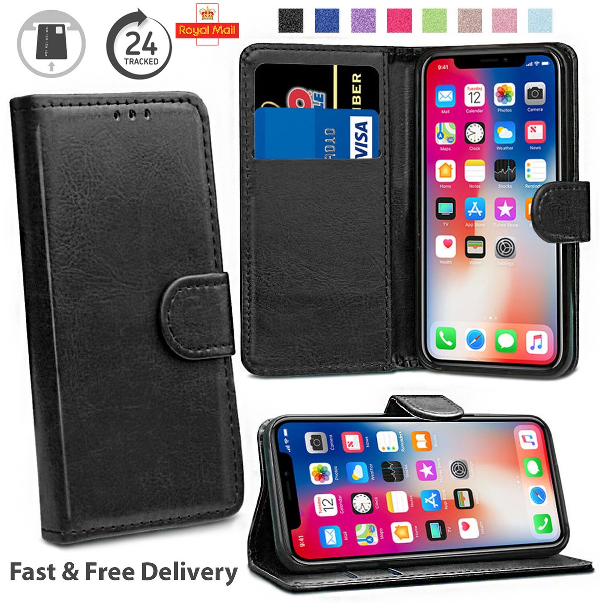 Folding Magnetic Leather Wallet Case Cover Fits iPhone 11 Pro Max